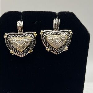 Chic Two-Tone Heart Earrings Vintage Pave CZ  Renaissance Revival Design ❤️